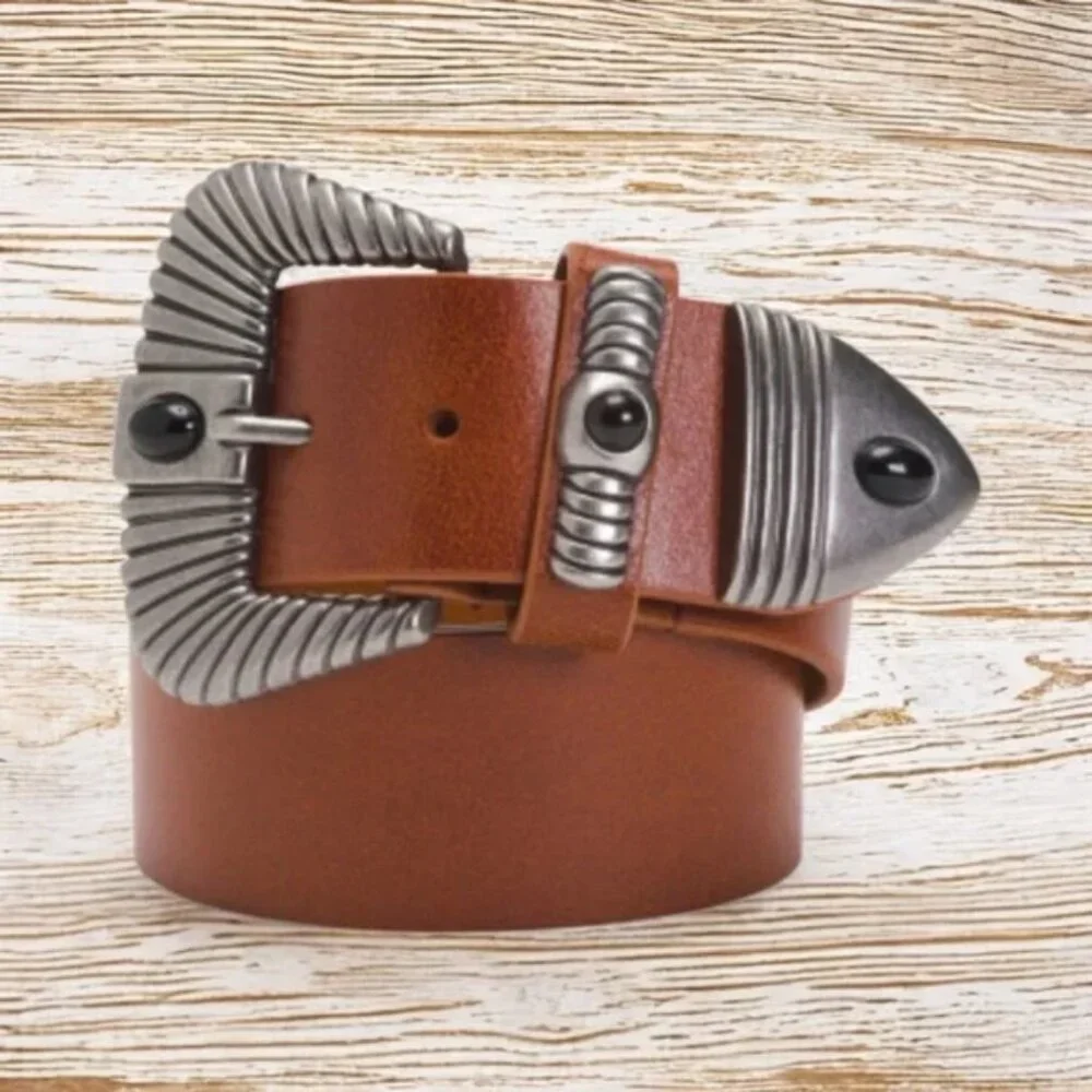 Most Wanted Leather Belt Western Antique Silver Tone Buckle